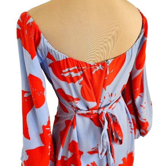 Bardot Camilla Blue Orange Floral Off-the-Shoulder Dress Sz 12 - Picture 8 of 14